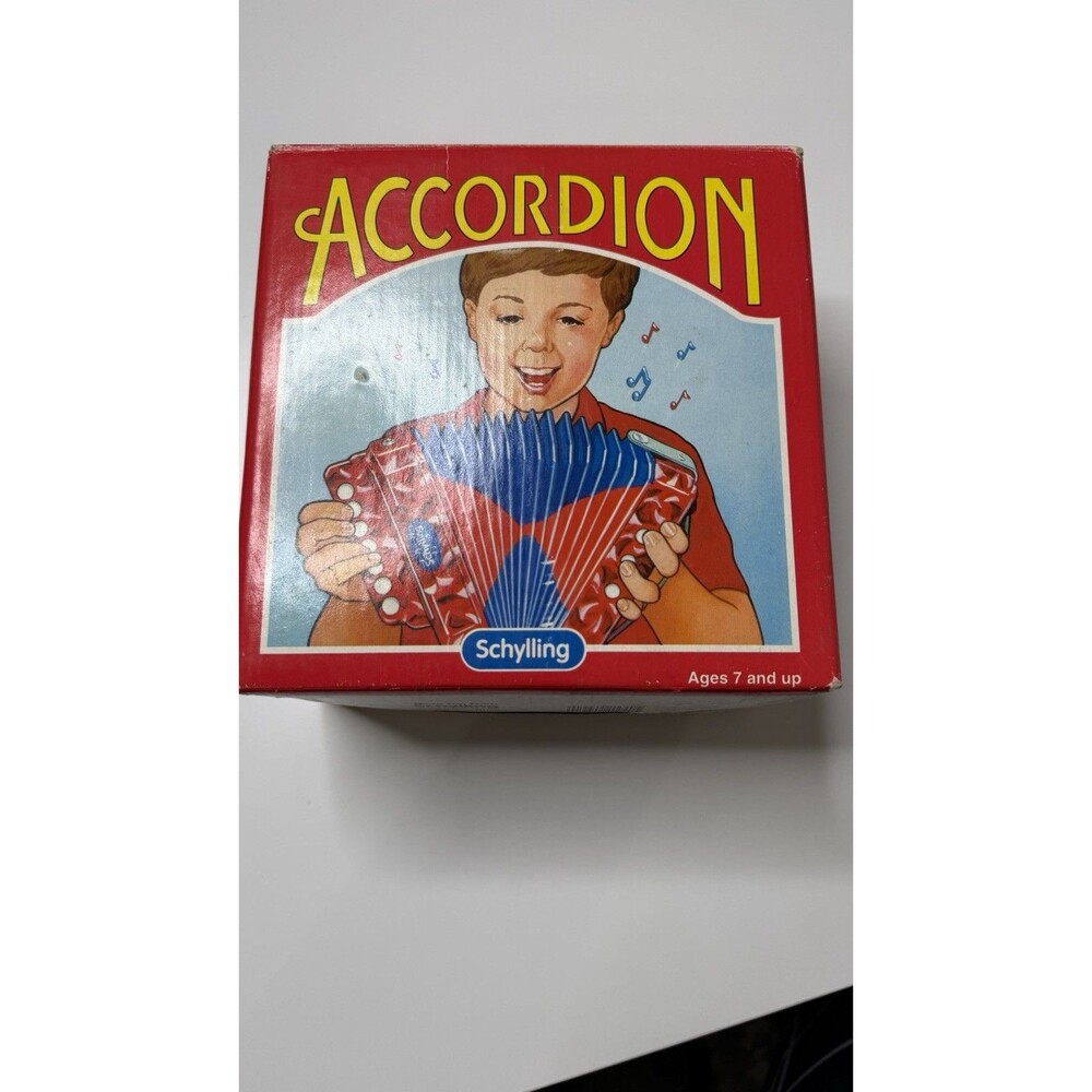 Vintage Schylling Kids Accordion Air Valve Instrument Folk Music With Orig. Box